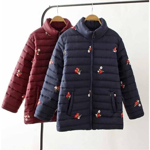 2019 Plus size 4XL Winter Parkas Down cotton Jacket Women Embroidery Thicken Stand collar cotton Coat Cotton-padded Jacket G482