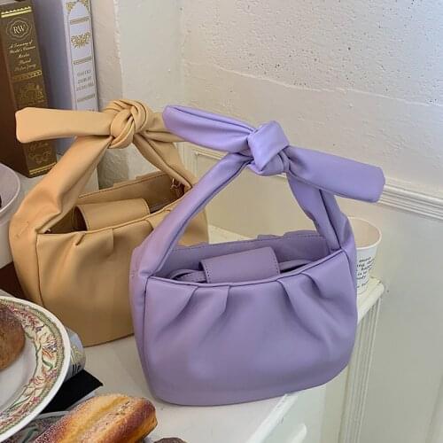 2020 Summer New Style Soft Leather Pleated Tote Bag Lady Shoulder Messenger Crossbody Bag Cloud Bow Handle Women Handbag