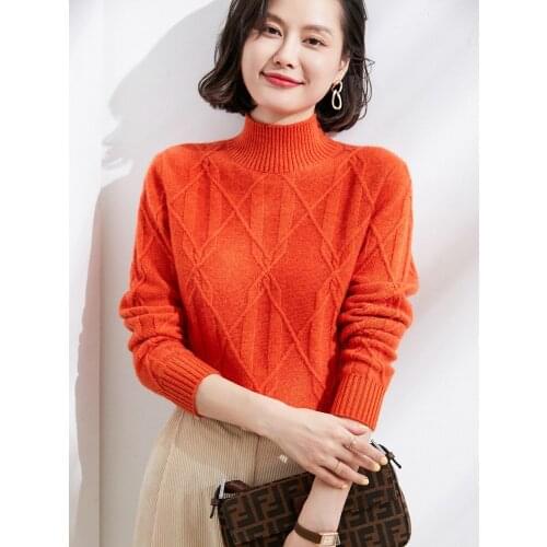 Women Jumpers 100% Goat Cashmere Knitting Soft Thick Sweaters Girl Winter New Fashion Print Pullovers Standard Clothes Lady Tops