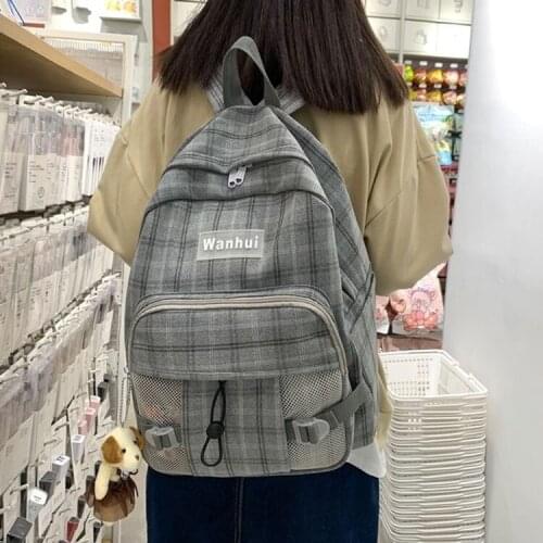 New Women backpacks Harajuku Plaid Cotton Linen High school college student School bag fashion Casual Travel backpack book bags