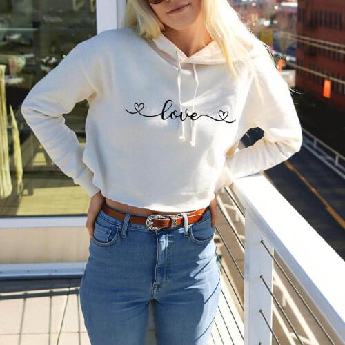 Love Heart 100%Cotton Printed Womens Sexy Crop Top Hoodies Valentines Day New Trendy Spring Casual Pullover Long Sleeve Hooded