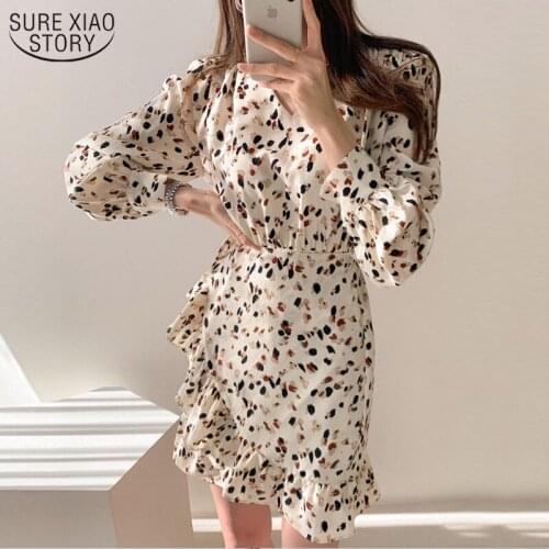 Spring 2021 New Temperament Women Dress French Chiffon V-neck Dress Women Long Sleeve Dress Slim High Waist Dress Vestidos 13704