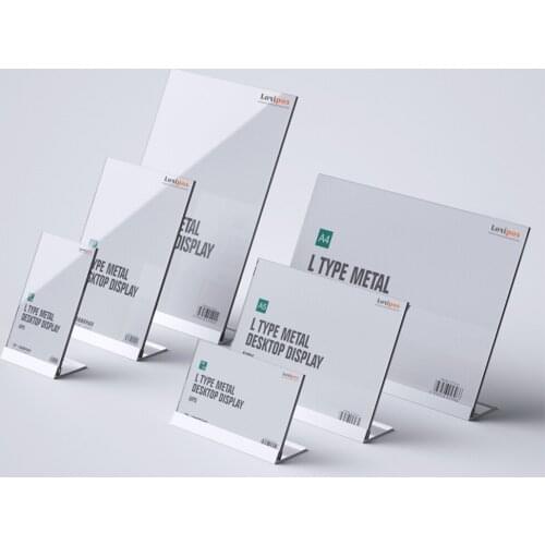 1pcs Clear Acrylic Advertising Poster Sign Stand Aluminum Alloy L-shaped Restaurant Menu Alipay Table Card Display Holder