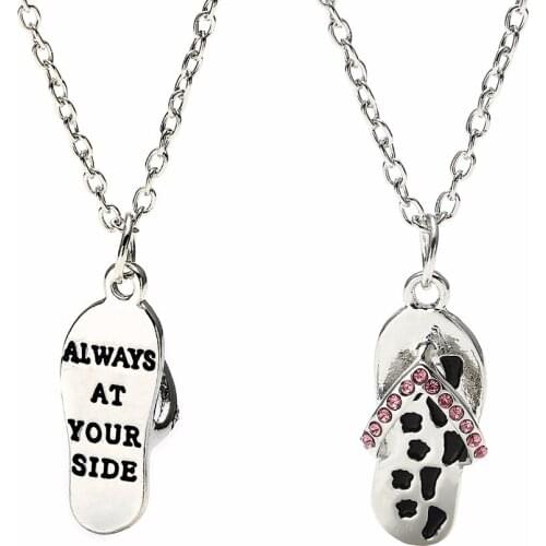12PC/Lot New Always At Your Side Sandals Flip Flip Pendant Necklace Crystal Pet Paw Footprint Chain Necklaces Gift For Women Men