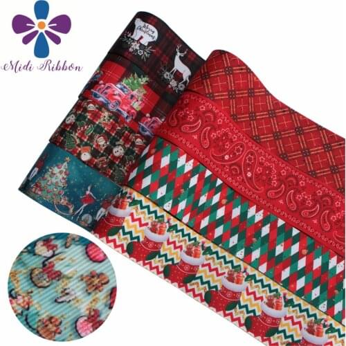 16mm-75mm Christmas Series Geometric Check Ballet Dancing Girl Printed Grosgrain/Foe Ribbon DIY Hair Bowknots 50yards/roll