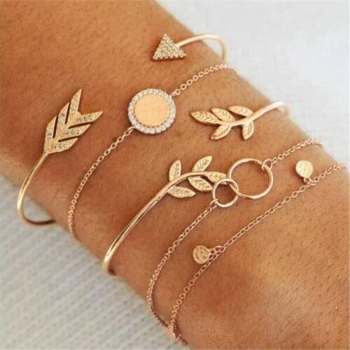 5 Pcs/ Set Fashion Bracelet Branch Arrow Adjustable Symmetrical Pattern Bangles For Women Wedding Party Jewellery