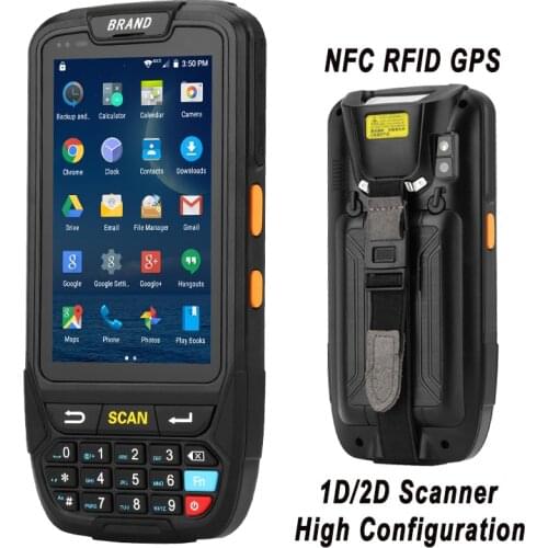 Android 7.0 Handheld pos terminal with NFC UHF RFID reader memory 4 inch large screen Data Terminal 1D,2D Laser Barcode Scanner