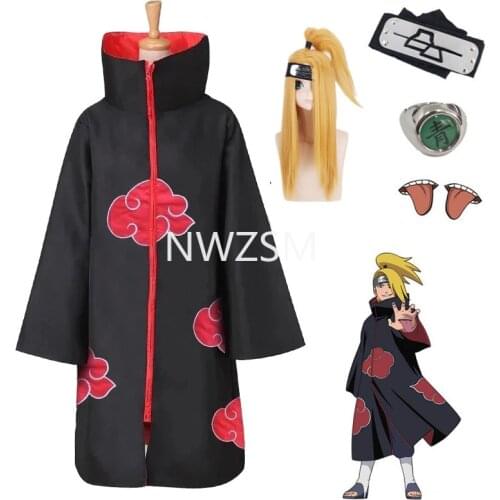 Anime Akatsuki Deidara Cosplay Costume Cloak Wig Accessory Set Halloween Costumes Akatsuki Cloak Props