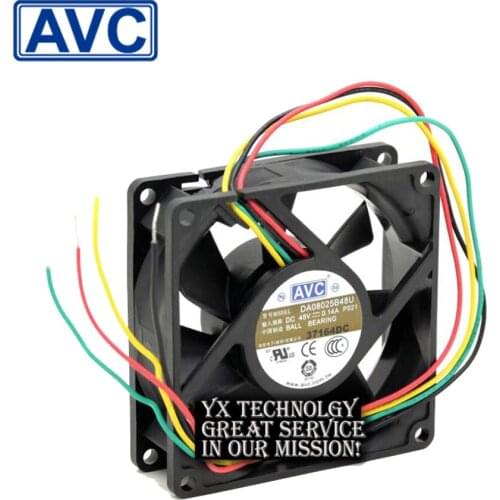 AVC P021 DC48V 0.14A 8cm 80mm DA08025B48U 4-wire server inverter industrial case cooling fan 80x80x25mm