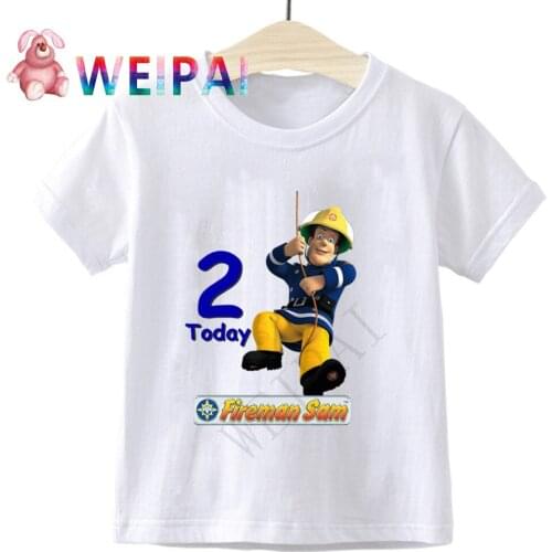 Kids Fireman Sam Birthday Number 1~10 Today Cartoon Print Children Clothes T-shirts Boy&Girl Funny Gift Tshirt Baby