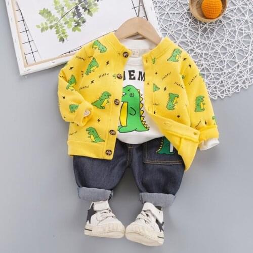 Children Cotton Clothes Autumn Baby Boy T Shirts Cartoon dinosaur Jacket Pants 3Pcs/sets Infant Kid Fashion Toddler Tracksuits