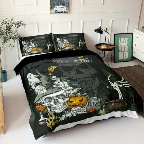 3D Home Decor Halloween Bedding Sets Duvet Cover Sets pumpkin Skeleton print Quilt Cover Twin Full Queen King Size for kids Gift