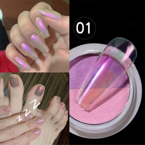 Double Color Solid Aurora Nail Powders Transparent Holographic Neon Nail Glitters Chameleon Powder Dust Chrome Nail Art Pigments