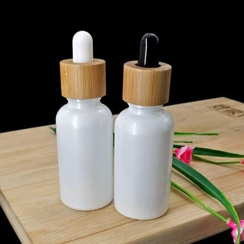 30ml pearl white dropper bottle with bamboo lid essential oil emulsion