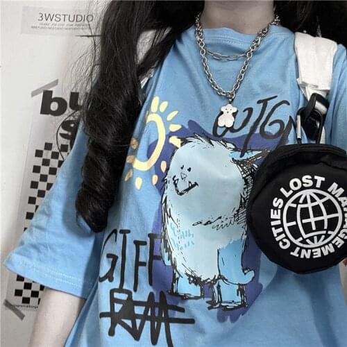 Women Men Fashion korean t shirt Animals Oversized Printd streetwear girls Funny tees New Summer Loose T Shirt Females Male