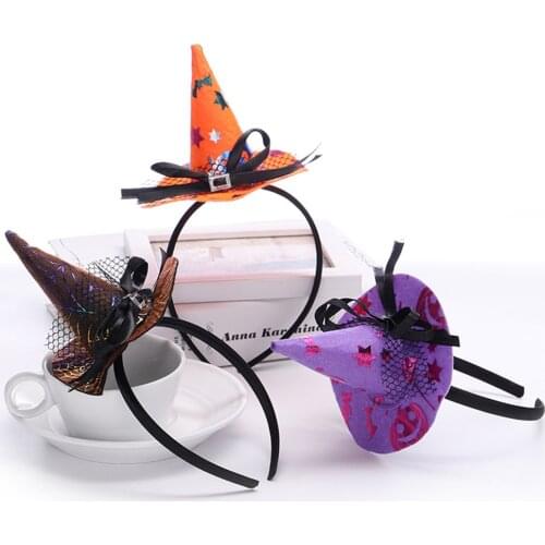 Halloween Witch Pointed Hat Headband Hair Hoop Cosplay Girls Halloween Party Dress Up Decorations Bow Lace Hair Buckle