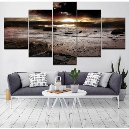 Dark sunset landscape 5 Piece Canvas Wallpapers modern Poster Modular art painting for Living Room Home Decor