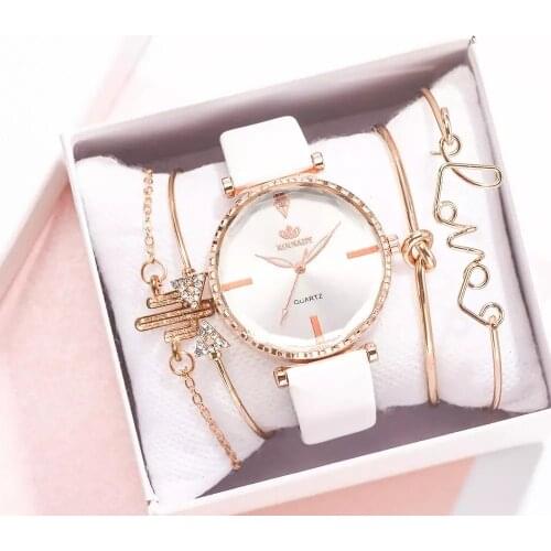 5 stucke Set Top Stil Mode frauen Luxus Leder Band Analog Quarz Armbanduhr Damen Uhr Frauen Kleid Reloj Mujer schwarz Uhr