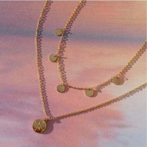 Christmas gift Necklace set with Stainless Steel Compass Circle Charm Necklace and Round Coin Pendant necklace for Woman