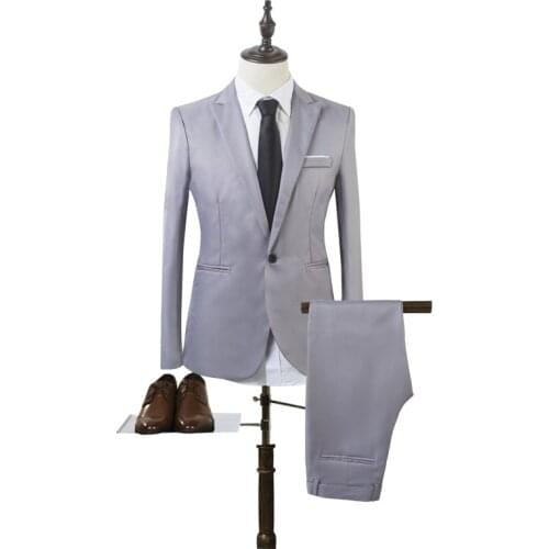 Gray Solid Mens Dress Blazers One Button Slim Thin Blazer Suit Wedding Business Costume Homme Casual 2 Piece Men Clothing