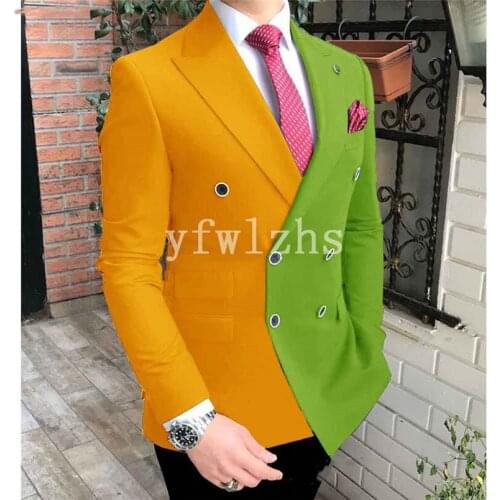 Handsome Double-Breasted Groomsmen Peak Lapel Groom Tuxedos Mens Wedding Dress Man Blazer Prom Dinner (Jacket+Pants+Tie) A125