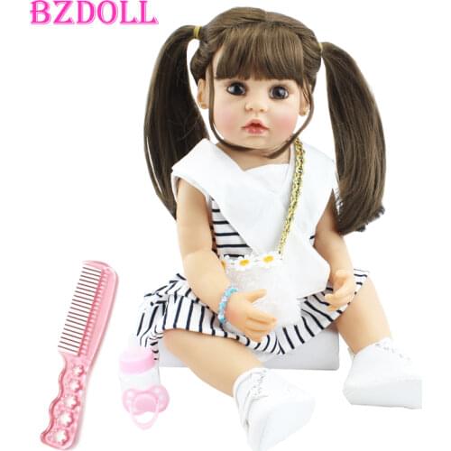 55cm New Face Full Silicone Baby Reborn Doll Toy Soft Vinyl Newborn Girl Boneca Princess Long Hair Bebe Birthday Gift