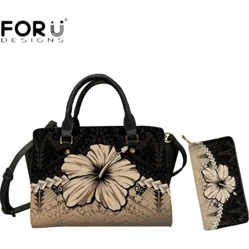 FORUDESIGNS Fashion Women Bag Casual Leather Handbag For Female Polynesian Tribal Hibiscus Pattern Printed Lady Totes Sac A Mian