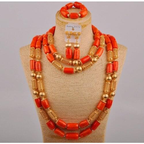 Fashion Orange Nigerian Coral Beads Jewelry Set African Necklace Coral Jewelry Set Afircan Wedding Coral Bridal Set