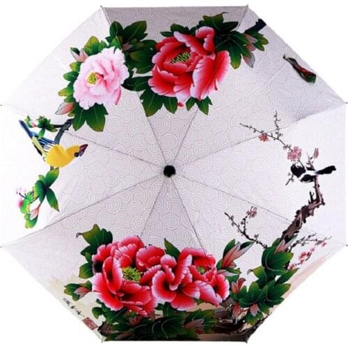 Fashion Three Folding Flower Painting Umbrella Women Anti-uv Sun Protection And Waterproof Rain Umbrellas Novelty Items Gift