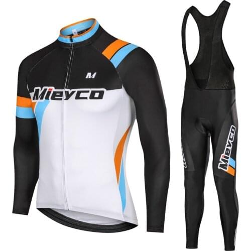 Mieyco Mens Spring/Autumn Cycling Jersey With Rear Pockets Polyester Long Sleeve Bike Clothes Set Breathable Road Riding Suit
