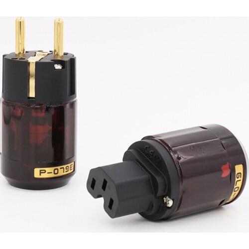 One Pair Hi End P-079E+C079 24k Gold Plated EU Power Plug AC Power Cord Plug