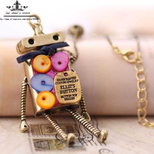 Original Retro Robot Shell Buttons Leather Strap Accessories Long Necklace Cute Lovers Handmade necklaces jewelry for Women