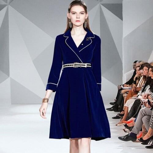 2021 autumn/winter new elegant womens suit lapel with belt texture velvet windbreaker dress
