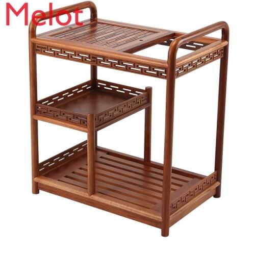 Rosewood Tea Cart Mobile Tea Table Kung Fu Tea Set Solid Wood Tea Tray Tea Pitcher Household Tea Table Induction Cooker