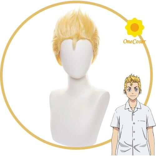 Anime Tokyo Revengers Hanagaki Takemichi Cosplay Wig Golden Short Hair Heat-resistant Fiber Hair+Wig Cap Halloween Party Men