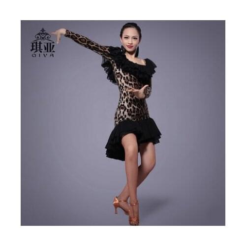 Latin Dance Dress Women Sexy Leopard Ballroom tango Latin Shirts Skirt danskleding franjas roupas Dance Wear Costumes for Girls