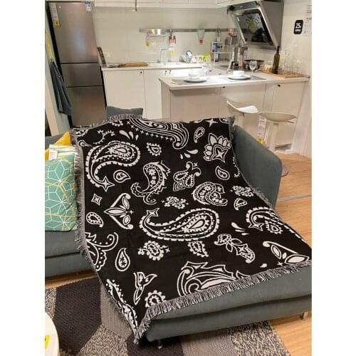 Geometry Cashew Flowers Sofa Throw Blanket Simple Carpet Tapestry Black White Side Sofa Towel Mat Knitted Throw Blankets