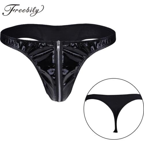 Sexy Men Latex Zipper Underpants Sex Mens Leather Bikini Briefs Underwear Gay Erotic Lingerie G-Strings and Thongs Sissy Panties