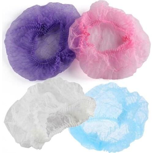 100Pcs Shower Cap Hair Nets Beauty Salon Head Cover Hats Mop Hygiene Plastic and Thick Non-woven Protection Mushroom Cap