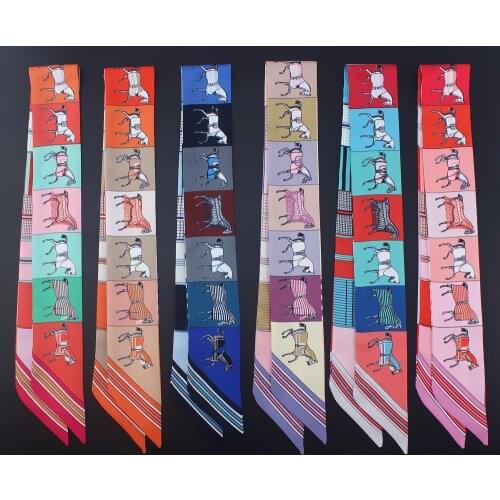 2020 Horse Pattern New Arrival Print Lady Silk Feeling Riband Scarves Bags Scarf Small Ribbon Hair Band Bandeaus Clothing Match