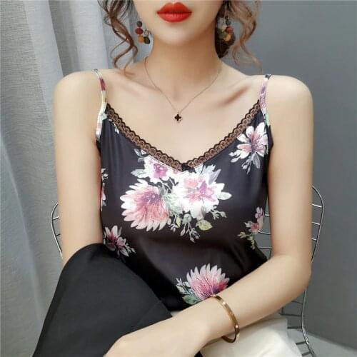 WWENN Silk Top Women V-neck Satin Tank Tops Woman Sleeveless Black Tees Cami Sexy Halter Top Plus Size Elegant Women Blue Tops