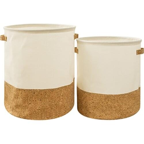 Foldable Laundry Storage Basket Cotton Linen and Cork Stitching Waterproof for Organizer Clothes Toys and Blanket