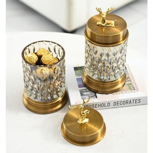 Saumur Deer Head Candy Pot Glass Originality European Dry Fruits Pot Snacks Storage Tank Light Luxurious Accept Goods Of