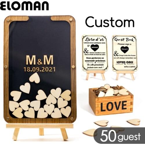 Custom signature Wedding Guest Book Acrylic Wooden Heart Wedding Decoration Alternative For Drop Box Favor Gift