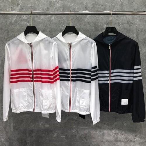 TB THOM Fashion Brand Jacket Men Uv Sun Protection Summer Thin Sports Coat Casual Hooded Loose Breathable Sunscreen Clothing