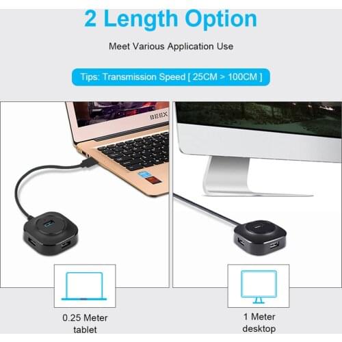 USB 2.0 Hub Splitter 4-Port Hub for PC Laptop High Speed Round Shape Multi-Port Splitter