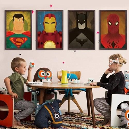 Marvel Superhero Anime Vintage Poster Captain America Iron Man Minimalist Canvas Paintings for Kids Room Wall Art Decor