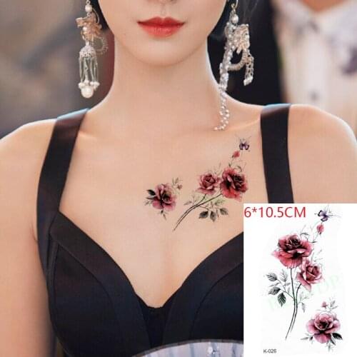 Waterproof Temporary Tattoo Sticker Red Rose Butterfly Flash Tattoo Fake Tattoo Small Body Art for Women Men