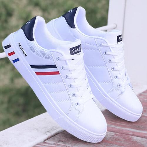 High quality white vulcanized sports shoes street sale fashion sale flat shoes 2021 mens Korean fashion lace PU casual shoes