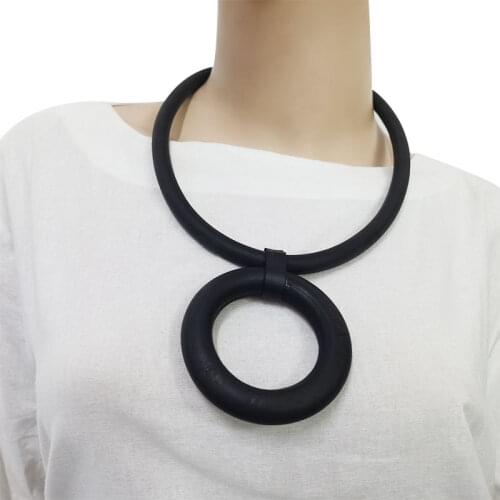YD&YDBZ Big Round Circle Leather Rubber Pendant Necklaces For Women Gothic Style Clothes Accessories Necklace Sweater Chain
